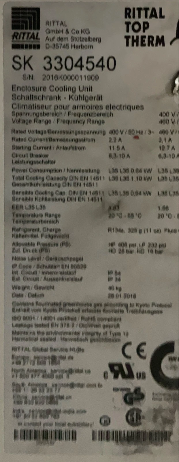 RITTAL SK 3304540 TopTherm Enclosure Cooling Unit 400/460V USED - Image 7