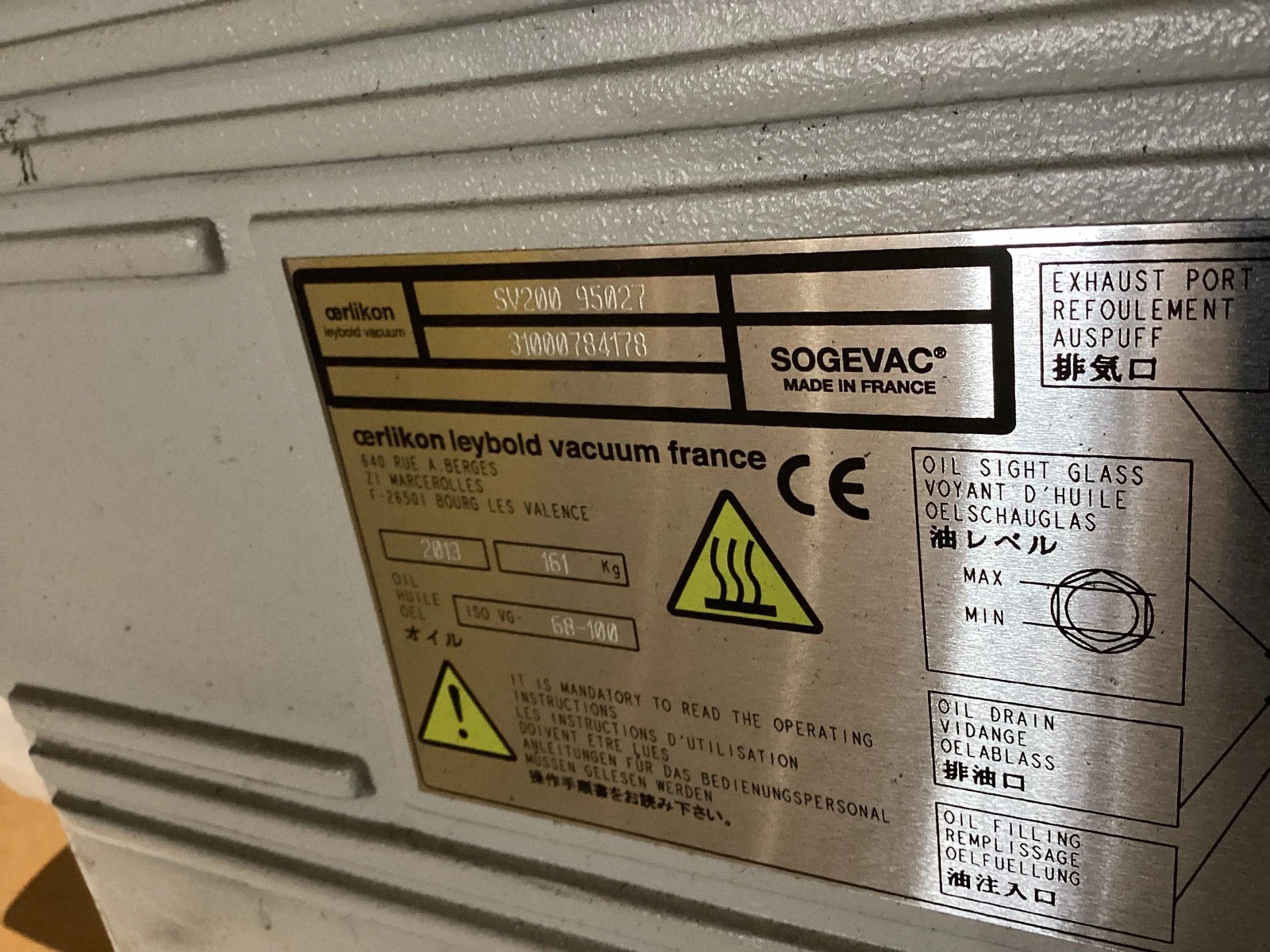 OERLIKON LEYBOLD SOGEVAC SV200-95027 Vacuum Pump System With RUVAC WSU 251 Booster USED - Image 4